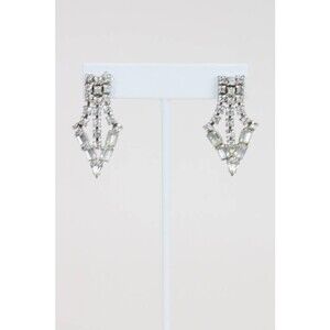 Vintage 1950s 50s Pointed Drop Rhinestone Earrings Glam Costume Jewelry